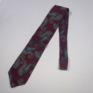 Mark Pendleton Mens Silk Tie Burgundy Navy Gold Paisley Geometric Woven USA Made